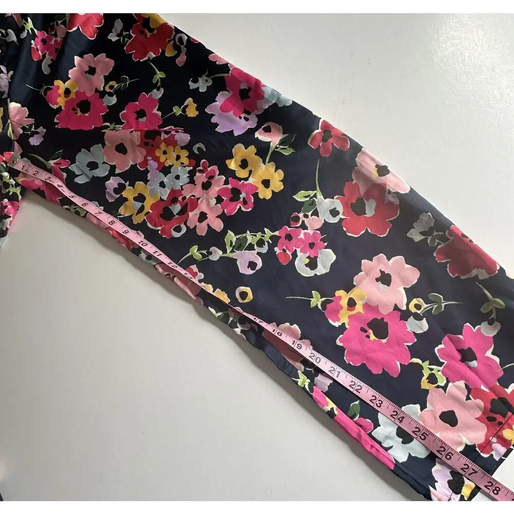 Kate Spade Floral Pajama Set Womens Medium Navy Pink Colorful Lounge 2-Piece PJs